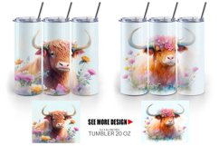3D Highland Cow Floral| Tumbler Sublimation Wrap Product Image 2