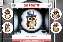 Car Coaster Owl Patriotic Product Image 1
