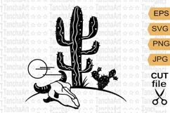 Cactus Desert svg, Bull skull cut, Western svg, Arizona Product Image 1