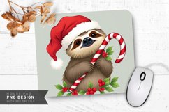 Sloth with Candy Cane and Red Scarf Mouse Pad Sublimation Product Image 1