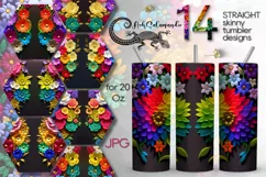 3 D Flowers | 14 Summer Skinny tumbler Sublimation designs Product Image 1