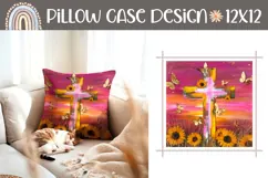 Wooden Cross Pillow Case PNG, Sunflowers Pillow Template Product Image 1