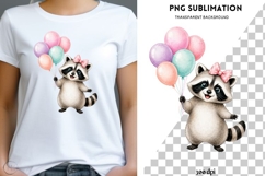 Raccoon with Balloons PNG, Cute Birthday Raccoon Clipart Product Image 1