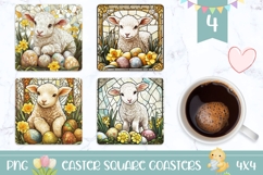Stained Glass Easter Lamb Square Coasters, Easter Lamb PNG Product Image 1
