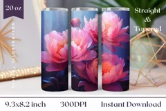 Peony Flowers Tumbler Sublimation, Peony Sublimation PNG Product Image 1
