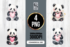 Cute Watercolor Baby Panda With Heart Clipart PNG Product Image 1