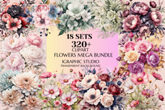 Flowers Mega Clipart Bundle, Floral Clipart, Huge Bundle Product Image 1