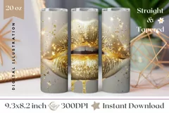 Gold Lips Tumbler Wrap, Gold Glitter Tumbler Sublimation Product Image 1