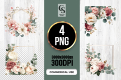 Elegant Rose Floral Frame Clipart Sublimation PNG Product Image 1
