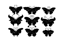 Set of silhouettes of winged insects butterflies. Product Image 1