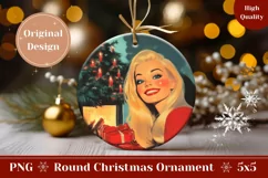 Christmas Fireplace Ornament Print, Retro Woman Ornament PNG Product Image 1