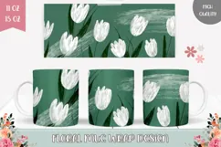 White Tulips Mug, Cartoon Flowers Mug, Floral Mug Design Product Image 1