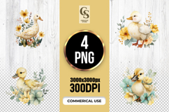 Duckling Floral Watercolor Clipart Sublimation PNG Product Image 1