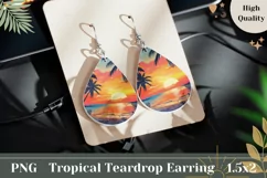 Tropical Sunset Earrings PNG, Summer Teardrop Earring Design Product Image 1