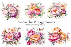Watercolor Vintage Flowers Clipart Product Image 1