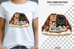 Christmas bookish cat png design for T-shirts Product Image 1