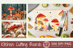 Winter Mushrooms Garden Cutting Boards sublimation Design Product Image 1