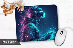 Futuristic Gamer in VR Mouse Pad PNG Design Product Image 1