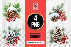 Pinecone and Red Berry Botanical Clipart PNG Product Image 1