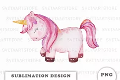 Watercolor cute unicorn sublimation png Product Image 1