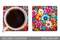 Flowers Square Coaster Sublimation. Flowers Coaster Design Product Image 1