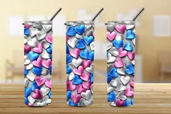 Blue Pink and Silver 3D Hearts 20 oz Skinny Tumbler Wrap Product Image 3