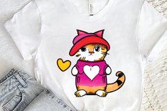 Watercolor Funny Cat Valentine PNG Clipart Product Image 2