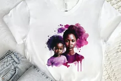 Watercolor black Mom and Daughter PNG Clipart Product Image 2