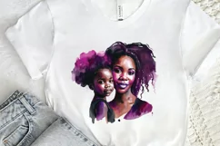 Watercolor black Mom and Daughter PNG Clipart Product Image 2