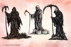 Grim Reaper Sublimation Clipart, Grim Reaper PNG, Watercolor Product Image 2