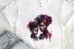 Watercolor black Mom and Daughter PNG Clipart Product Image 2