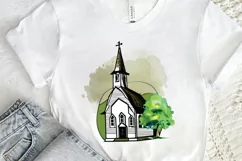 Watercolor Church Sublimation PNG Clipart Product Image 2
