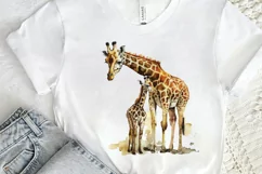 Watercolor Mom and Baby Giraffe PNG Clipart Product Image 2