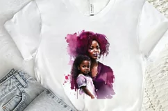 Watercolor black Mom and Daughter PNG Clipart Product Image 2
