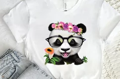Watercolor Baby Panda and Flower PNG Clipart Product Image 2
