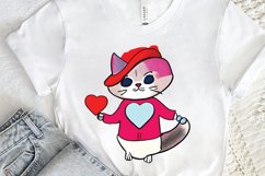 Watercolor Funny Cat Valentine PNG Clipart Product Image 2
