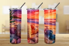 Sunset Beach 20 oz Skinny Tumbler Design, 3d Tumbler Wrap Product Image 3
