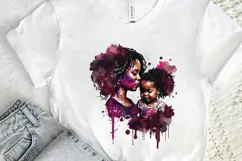 Watercolor black Mom and Daughter PNG Clipart Product Image 2