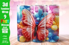 3D Butterflies, Colorful 20 oz Skinny Tumbler Sublimation Product Image 2
