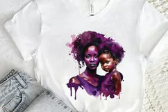 Watercolor black Mom and Daughter PNG Clipart Product Image 2
