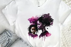 Watercolor black Mom and Daughter PNG Clipart Product Image 2
