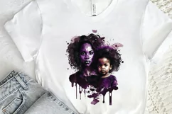 Watercolor black Mom and Daughter PNG Clipart Product Image 2
