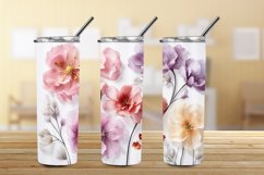 3D White Pink Flowers 20 oz Skinny Tumbler Sublimation Product Image 3