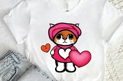 Watercolor Funny Cat Valentine PNG Clipart Product Image 2