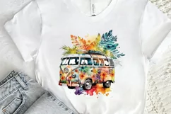 Watercolor Hippie Car for Summer PNG Clipart Product Image 2