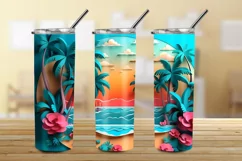 3D Beach 20 oz Skinny Tumbler Sublimation, 3d Plam Tree Wrap Product Image 3
