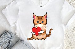Watercolor Funny Cat Valentine PNG Clipart Product Image 2