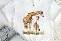 Watercolor Mom and Baby Giraffe PNG Clipart Product Image 2