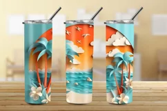 3D Beach Landscape 20 oz Skinny Tumbler Sublimation Design Product Image 3