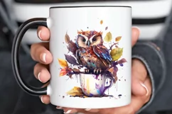 Watercolor Cute Owl with a Cup PNG Clipart Product Image 3